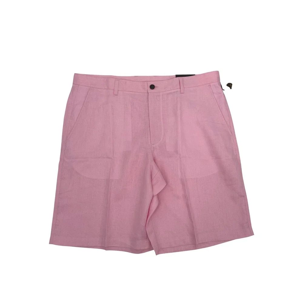 Tasso Elba Island Shorts Mens 38 Pink 100% Linen Classic Flat Front Coastal New